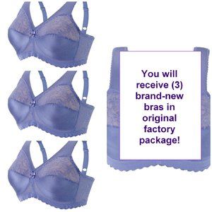 Set of 3! 40B Glamorise MAGIC LIFT Full Figure Bra (COMFORT-STRAPS) Blue-Ice